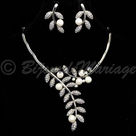 Parure bijoux QUEEN, cristal et perles, structure rhodiée