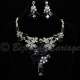 Parure bijoux Soirée, cristal noir, structure rhodiée