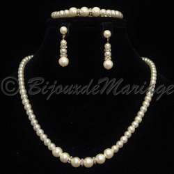 Parure mariage ORION, perles et cristal, structure ton or