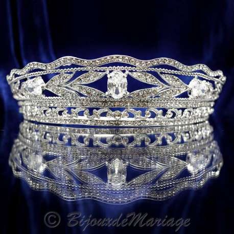 Diademe mariage royal CASTILLE, diamant blanc, structure rhodiée