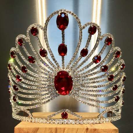Diadème couronne de miss Princesse, cristal rouge Siam