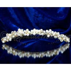 Diademe mariage AUDACE, peigne, cristal et perles, structure ton or