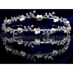Diademe mariage PINK, cristal rose tendresse, perles, structure ton argent