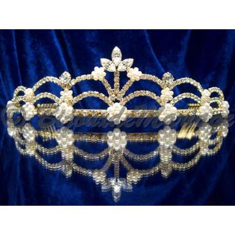Diademe mariage EXCEPTION, cristal et perles, structure ton or