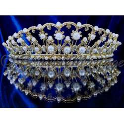 Diademe mariage PROMESSE, cristal et perles, structure ton or